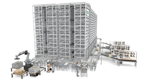 Kleinteilelager mit Kommissionierung - Shuttle Lagersysteme und Robotik (Graphik: Rocket Solution GmbH)