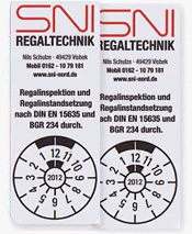 Prüfsiegel zur Regalprüfung durch SNI Nord Regaltechnik (Inspektion)